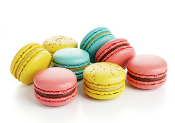 Colorful French Macarons isolated on a white