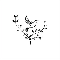 Abstract Vector Logo Icon Illustration - Flying Bird Above Branch