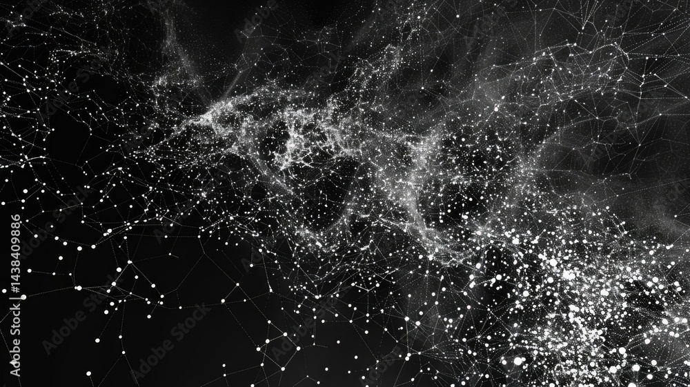 Poster abstract picture of white particle with sparkle atom style design connect and flow show energy dynam