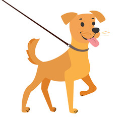 Happy Dog on a Leash Vector Illustration