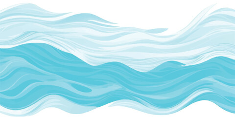 Serene and peaceful watercolor ocean waves in shades of blue and white, capturing the essence of a large tropical water splash, with the smooth fluidity of a cartoonish tsunami wave effect.
