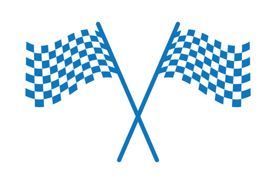 blue checkered flags crossed on white
