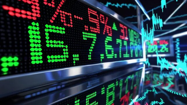 Stock market data displaying increasing and decreasing percentages