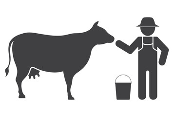 farmer with cow and bucket icon