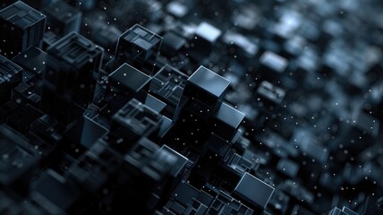 Obraz premium Abstract picture black geometric cube graphic with dark tone, monochrome style design. Modern art present about the seamless pattern blocks textiles perfect for creative background, wallpaper. AIG53.