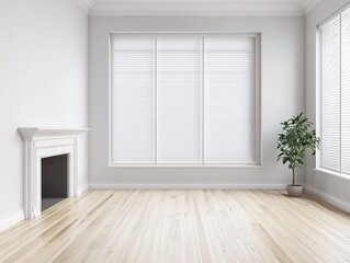 Modern Minimalist Room with White Blinds and Indoor Plant