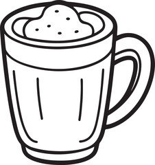 mug line art, black outline, vector and illustration, coloring book page line art drawing