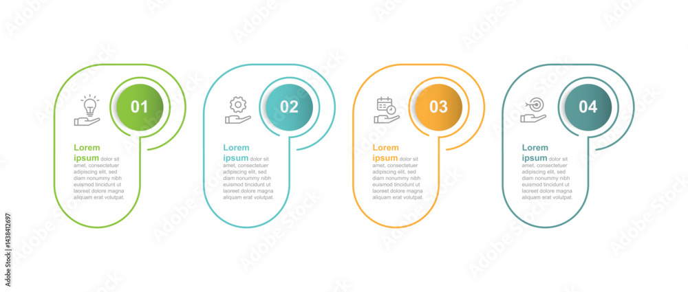 Poster 4 step infographic template vector element. 4 process column information with circles and icons suitable for business information and web presentation