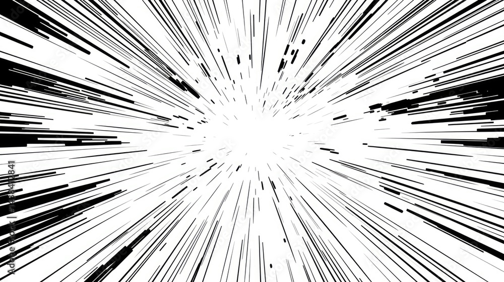 Poster abstract black and white digital lines converging towards the center. digital artwork of black color