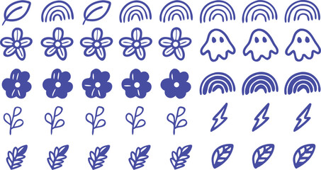 Obraz premium Hand-Drawn Doodle Elements: Whimsical illustration of hand-drawn doodles including leaf, rainbow, flower, lightning and ghost shape, perfect for creative projects.