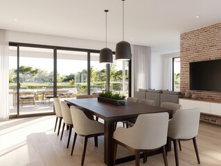Modern Dining Room with Natural Light and Stylish Decor Elements