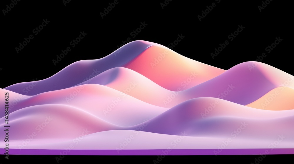 Fototapete a 3d rendering of a mountain range with a gradient color scheme.