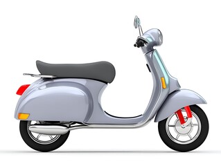 Obraz premium Sleek, light-grey vintage scooter, side profile view, isolated on white