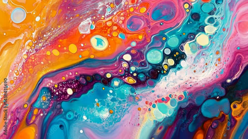 Poster dynamic flow of vibrant acrylic paints creating hypnotic abstract patterns