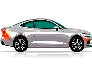 Naklejka premium Sleek silver coupe, side profile view, isolated on white