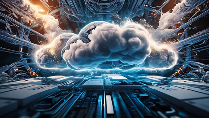 Cloud Computing Technology Background with Interconnected Networks and Data Visuals