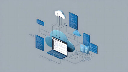 Isometric Representation of Cloud Computing with Servers, Data Storage, and Network Connections in a Digital Environment