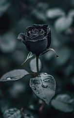 Obraz premium Enigmatic Black Rose with Dew Drops