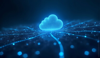 A glowing cloud sits on a network of light lines.eps