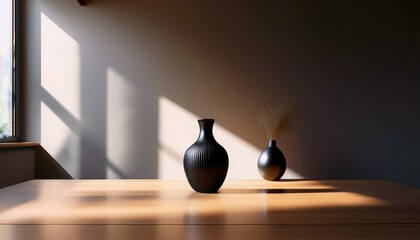 an elegant minimalist black vase rests gracefully on a soft sunlit surface evoking a sense of modern sophistication and timeless design evoking a sense of calm serenity and understated luxury