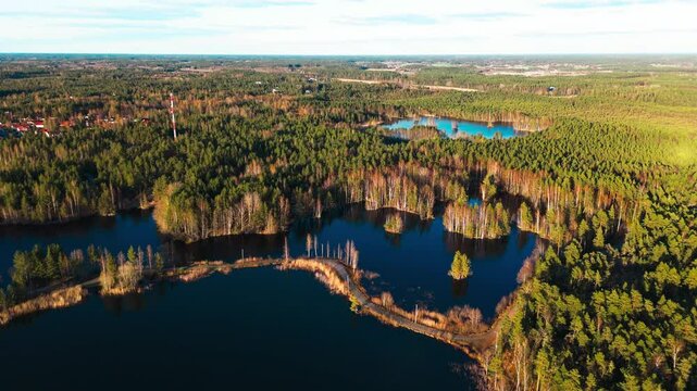 "Aerial View of Maskun Riviera Lakes Near Turku, Finland"