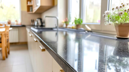 Bright and modern kitchen with sleek countertops and natural light showcasing a warm inviting home atmosphere : Generative AI