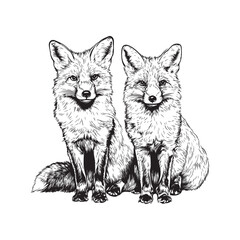 Naklejka premium Hand drawn illustration a pair of foxes - fox head sketch