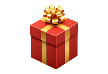 Christmas Gift Box Wrapped in Red with Golden Ribbon