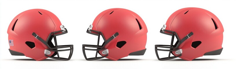Fototapeta premium Red Football Helmets in Different Angles on White Background