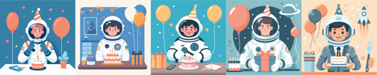 Obraz premium astronaut birthday youth character vector