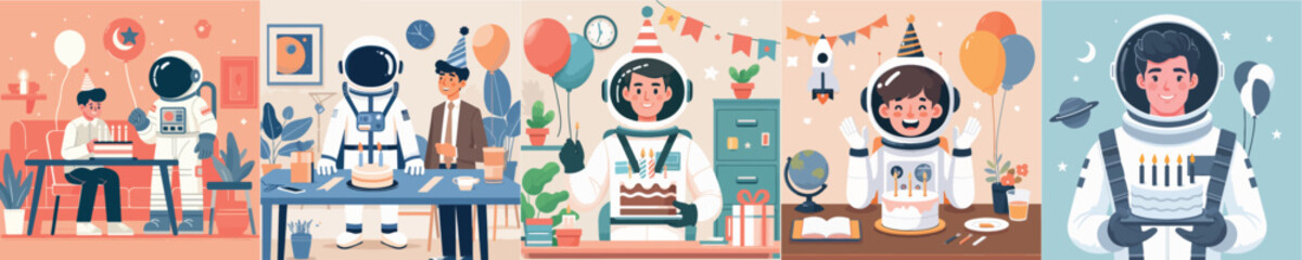 astronaut birthday youth character vector