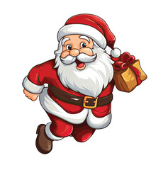  Smiling Santa Character Holding Red Gift Bag.