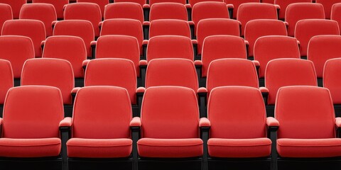 Naklejka premium Empty Red Movie Theater Seats in a Modern Cinema Interior Design