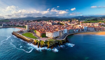 Obraz premium aerial view of the city of gijon in asturias spain