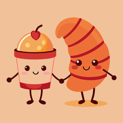 Create a vibrant, adorable cartoon-style coffee vector illustration