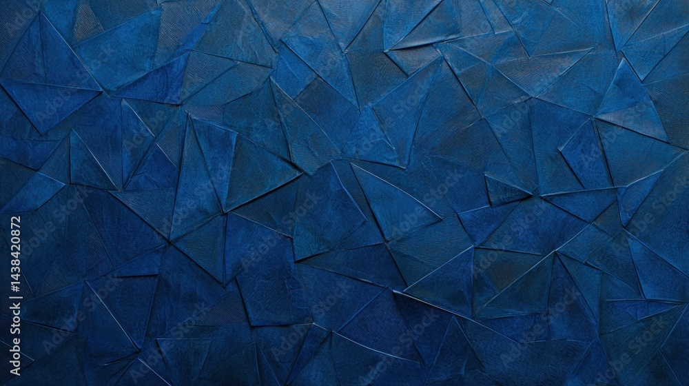 Poster a textured blue background with overlapping triangles.