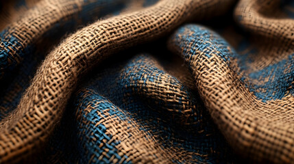 Fototapeta premium Textured Burlap Fabric with Brown and Blue Hues