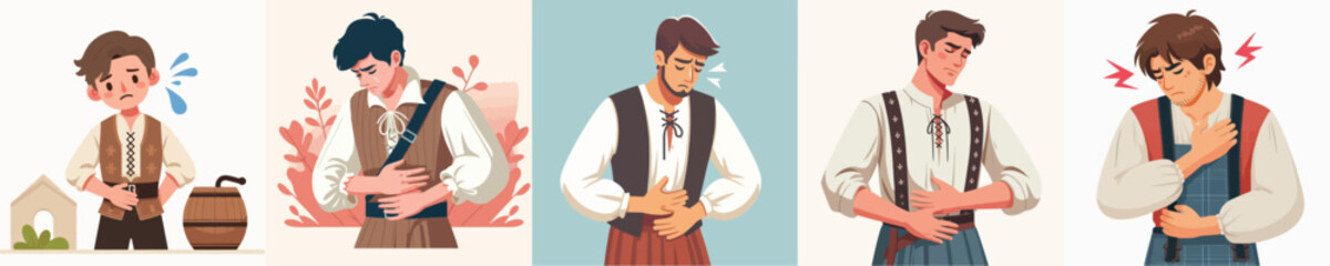 vector farmer having stomach ache