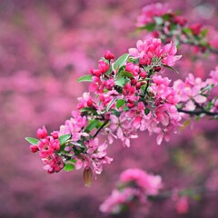 Beautiful blooming pink spring tree. Concept for spring time and nature. Blooming background in the park.