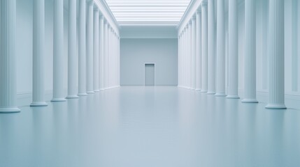 Serene Modern Hallway with Pillars and Bright Light Ceiling