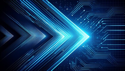 Fototapeta premium digital blue arrow pointing forward arrow on tech background