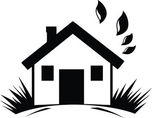 Minimalist Black Vector Illustration House Silhouette on Soft White Background