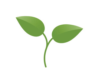 Plant sprout with two leaves illustration in green colors. Spring, planting and nature design element. Isolated vector image