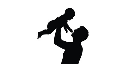 Father holding baby silhouette vector illustration