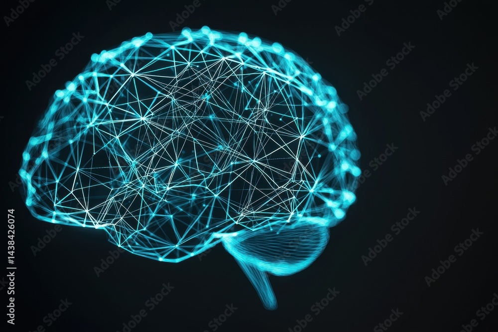 Poster futuristic brain network connection concept in blue color scheme