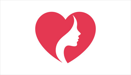 Obraz premium Female Profile in Heart Shape, Woman and Love Icon