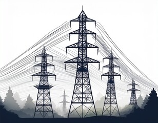 high voltage towers pylon on isolated white background