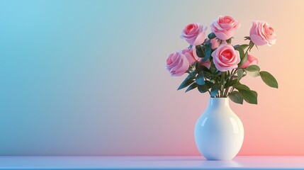 Fototapeta premium a vase of rose bouquet standing on table colorful background with empty space