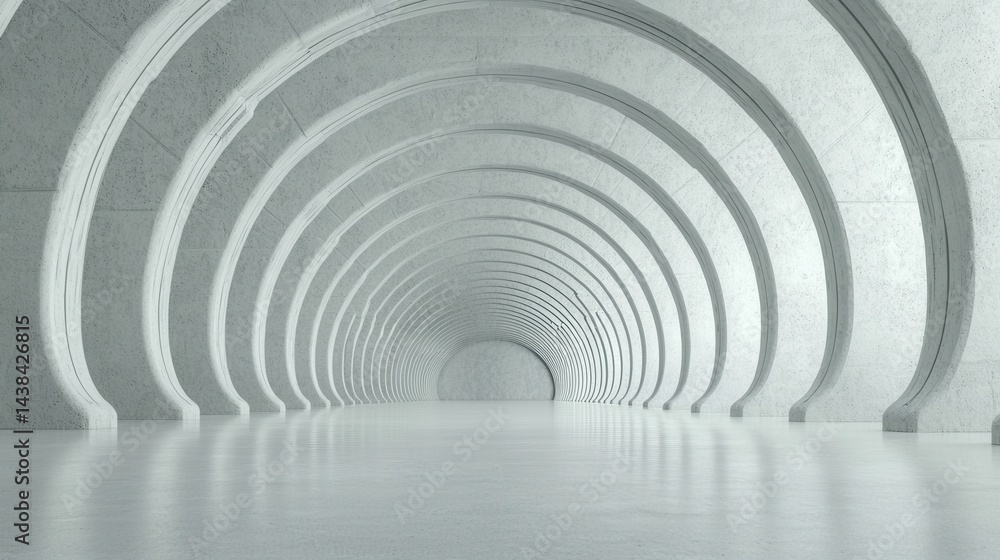 Poster serene architectural space with arched structures and minimal design