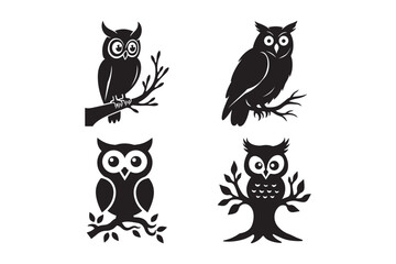 Owl Silhouettes Vector Set Cute Bird Clipart Icons for Logo, Tattoo, Design